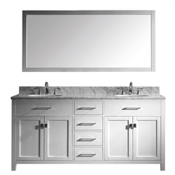 Virtu USA Caroline 72" Double Bath Vanity with Marble Top and Round Sink with Brushed Nickel Faucet and Mirror - Luxe Bathroom Vanities