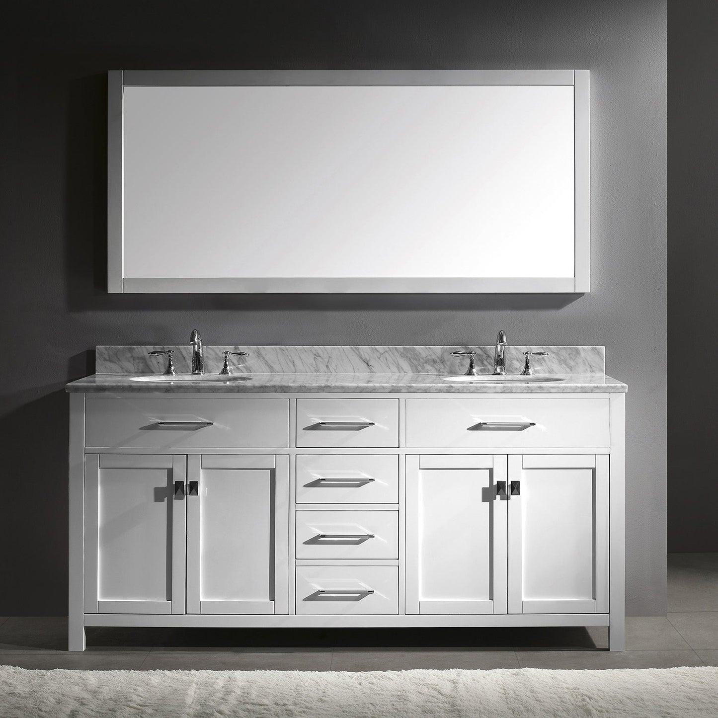 Virtu USA Caroline 72" Double Bath Vanity with Marble Top and Round Sink with Mirror - Luxe Bathroom Vanities