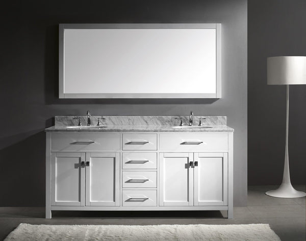 Virtu USA Caroline 72" Double Bath Vanity with Marble Top and Round Sink with Mirror - Luxe Bathroom Vanities