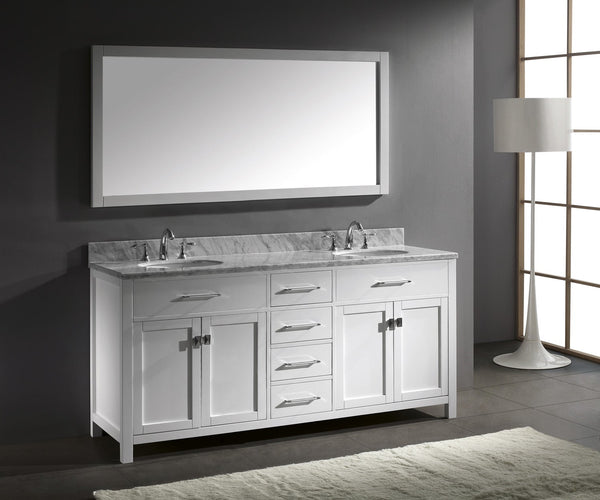 Virtu USA Caroline 72" Double Bath Vanity with Marble Top and Round Sink with Mirror - Luxe Bathroom Vanities