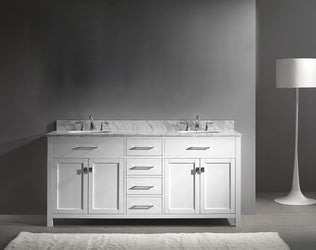 Virtu USA Caroline 72" Double Bath Vanity with Marble Top and Round Sink - Luxe Bathroom Vanities