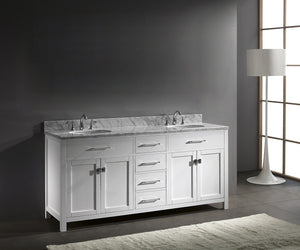 Virtu USA Caroline 72" Double Bath Vanity with Marble Top and Round Sink - Luxe Bathroom Vanities