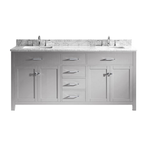 Virtu USA Caroline 72" Double Bath Vanity with Marble Top and Square Sink with Brushed Nickel Faucet - Luxe Bathroom Vanities Luxury Bathroom Fixtures Bathroom Furniture