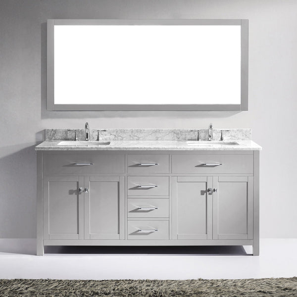 Virtu USA Caroline 72" Double Bath Vanity with Marble Top and Square Sink with Polished Chrome Faucet and Mirror - Luxe Bathroom Vanities