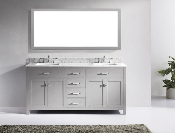 Virtu USA Caroline 72" Double Bath Vanity with Marble Top and Square Sink with Polished Chrome Faucet and Mirror - Luxe Bathroom Vanities