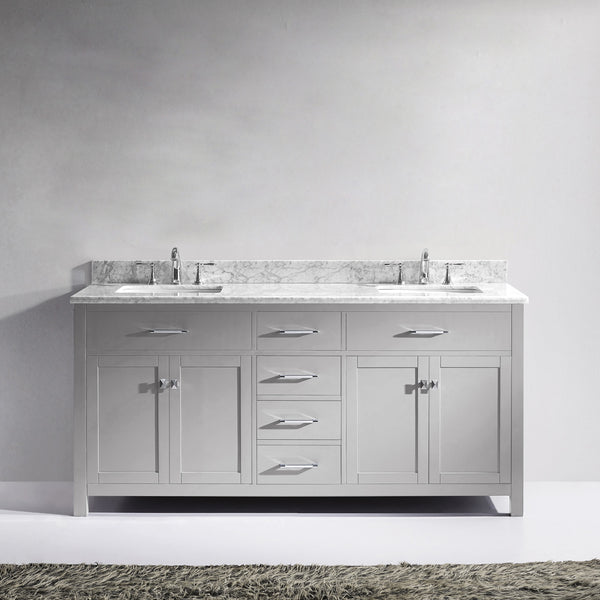 Virtu USA Caroline 72" Double Bath Vanity with Marble Top and Square Sink with Polished Chrome Faucet - Luxe Bathroom Vanities Luxury Bathroom Fixtures Bathroom Furniture