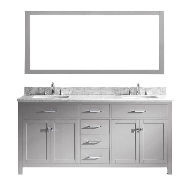 Virtu USA Caroline 72" Double Bath Vanity with Marble Top and Square Sink with Polished Chrome Faucet and Mirror - Luxe Bathroom Vanities