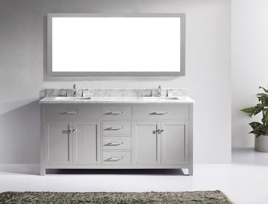 Virtu USA Caroline 72" Double Bath Vanity with Marble Top and Square Sink with Mirror - Luxe Bathroom Vanities