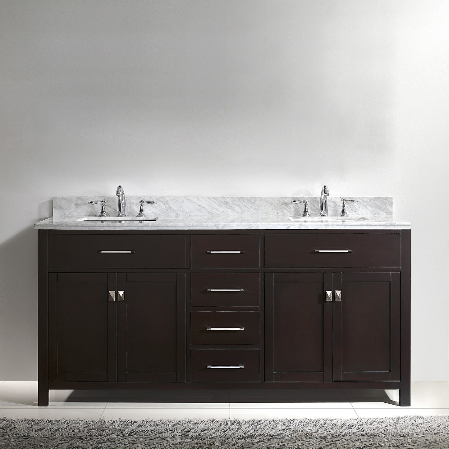 Virtu USA Caroline 72" Double Bath Vanity with Marble Top and Square Sink with Brushed Nickel Faucet - Luxe Bathroom Vanities Luxury Bathroom Fixtures Bathroom Furniture