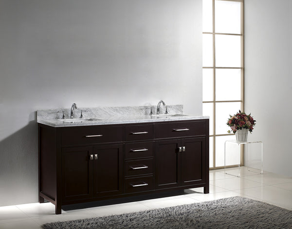 Virtu USA Caroline 72" Double Bath Vanity with Marble Top and Square Sink with Brushed Nickel Faucet - Luxe Bathroom Vanities Luxury Bathroom Fixtures Bathroom Furniture