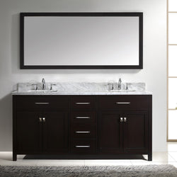 Virtu USA Caroline 72" Double Bath Vanity with Marble Top and Square Sink with Polished Chrome Faucet and Mirror - Luxe Bathroom Vanities