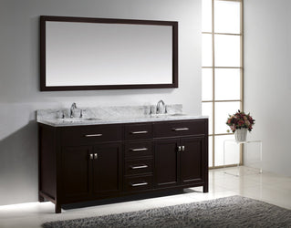 Virtu USA Caroline 72" Double Bath Vanity with Marble Top and Square Sink with Polished Chrome Faucet and Mirror - Luxe Bathroom Vanities