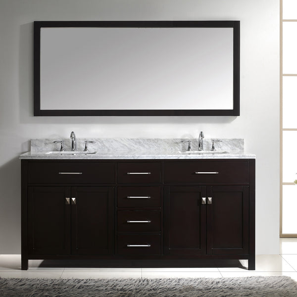Virtu USA Caroline 72" Double Bath Vanity with Marble Top and Square Sink with Polished Chrome Faucet - Luxe Bathroom Vanities Luxury Bathroom Fixtures Bathroom Furniture