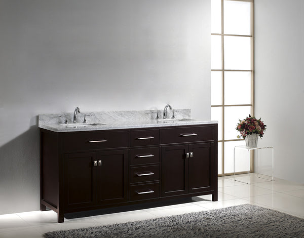 Virtu USA Caroline 72" Double Bath Vanity with Marble Top and Square Sink with Polished Chrome Faucet - Luxe Bathroom Vanities Luxury Bathroom Fixtures Bathroom Furniture