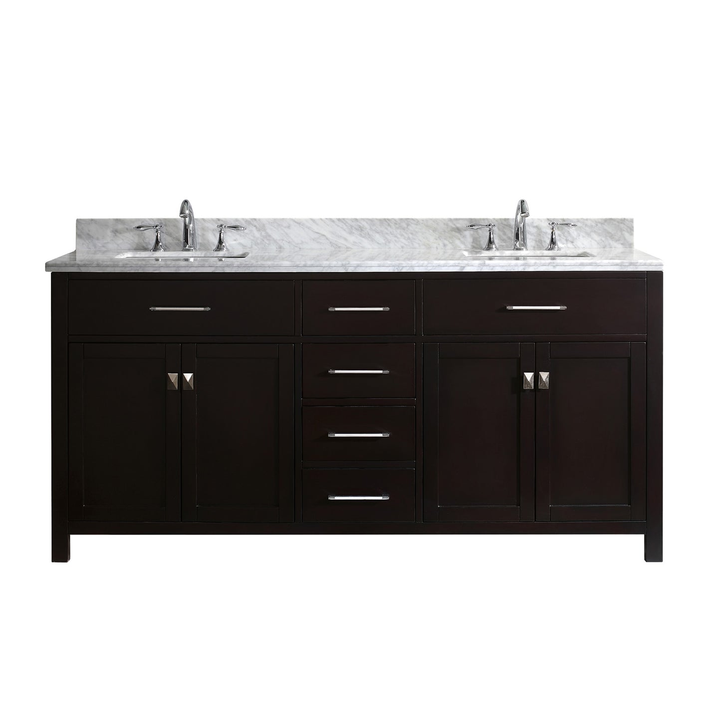 Virtu USA Caroline 72" Double Bath Vanity with Marble Top and Square Sink with Polished Chrome Faucet - Luxe Bathroom Vanities Luxury Bathroom Fixtures Bathroom Furniture