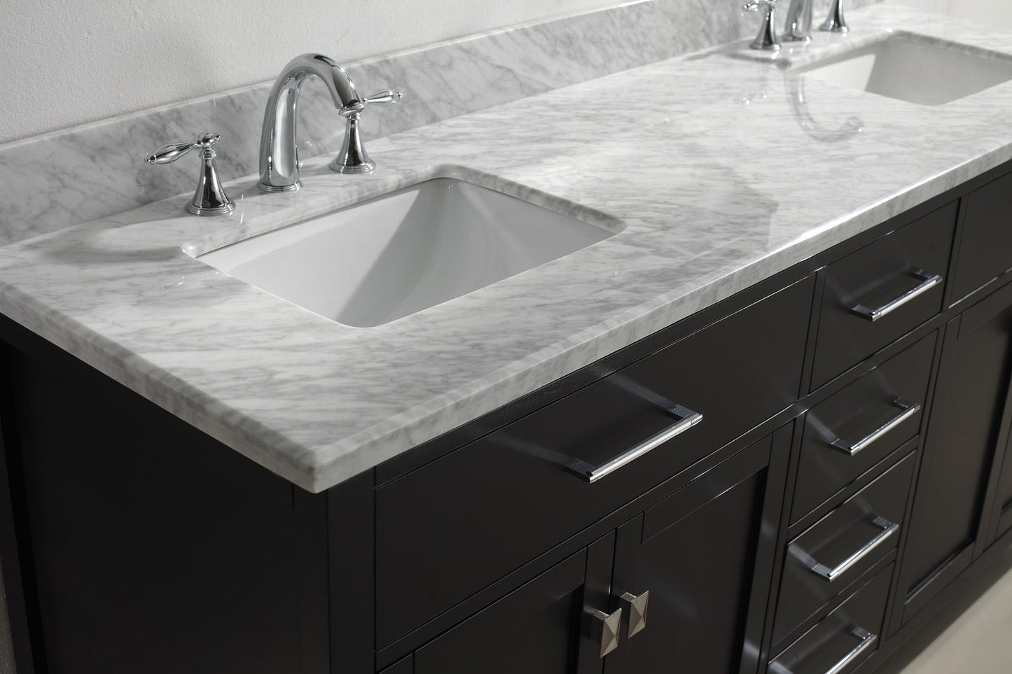 Virtu USA Caroline 72" Double Bath Vanity with Marble Top and Square Sink with Mirror - Luxe Bathroom Vanities