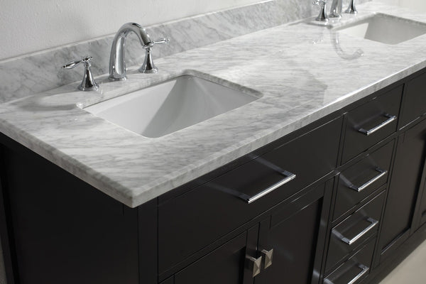 Virtu USA Caroline 72" Double Bath Vanity with Marble Top and Square Sink with Mirror - Luxe Bathroom Vanities