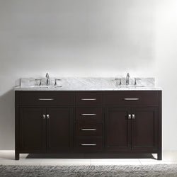 Virtu USA Caroline 72" Double Bath Vanity with Marble Top and Square Sink - Luxe Bathroom Vanities