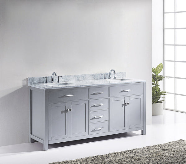 Virtu USA Caroline 72" Double Bath Vanity with Marble Top and Square Sink with Brushed Nickel Faucet - Luxe Bathroom Vanities