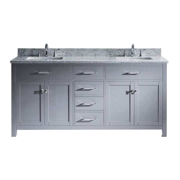 Virtu USA Caroline 72" Double Bath Vanity with Marble Top and Square Sink with Brushed Nickel Faucet - Luxe Bathroom Vanities