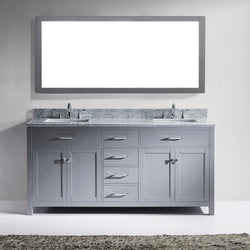 Virtu USA Caroline 72" Double Bath Vanity in Grey with Marble Top and Square Sink with Polished Chrome Faucet and Mirror - Luxe Bathroom Vanities Luxury Bathroom Fixtures Bathroom Furniture