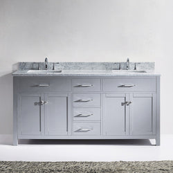 Virtu USA Caroline 72" Double Bath Vanity with Marble Top and Square Sink with Polished Chrome Faucet - Luxe Bathroom Vanities
