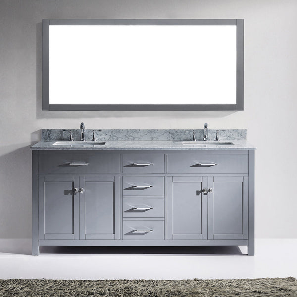 Virtu USA Caroline 72" Double Bath Vanity with Marble Top and Square Sink with Polished Chrome Faucet - Luxe Bathroom Vanities