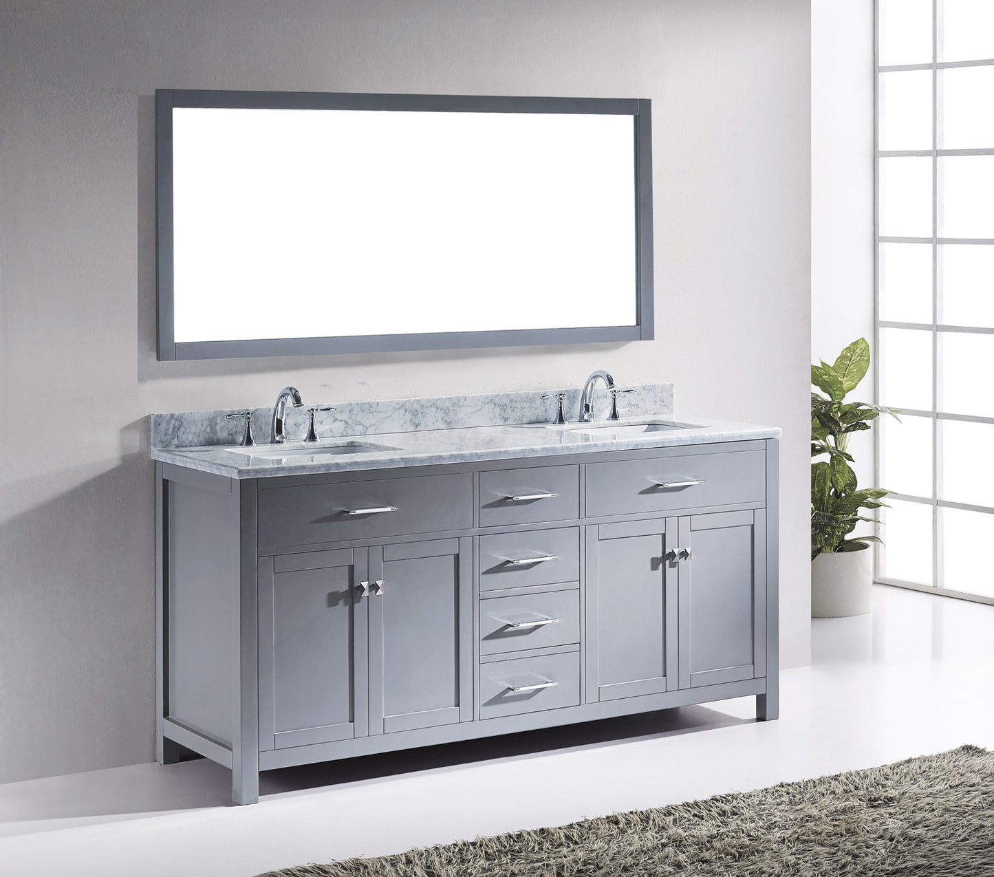 Virtu USA Caroline 72" Double Bath Vanity in Grey with Marble Top and Square Sink with Mirror - Luxe Bathroom Vanities Luxury Bathroom Fixtures Bathroom Furniture