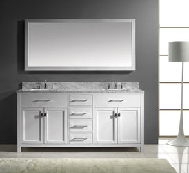 Virtu USA Caroline 72" Double Bath Vanity with Marble Top and Square Sink with Brushed Nickel Faucet and Mirror - Luxe Bathroom Vanities