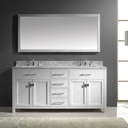 Virtu USA Caroline 72" Double Bath Vanity with Marble Top and Square Sink with Polished Chrome Faucet and Mirror - Luxe Bathroom Vanities