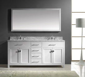 Virtu USA Caroline 72" Double Bath Vanity with Marble Top and Square Sink with Polished Chrome Faucet and Mirror - Luxe Bathroom Vanities