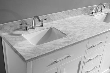 Virtu USA Caroline 72" Double Bath Vanity with Marble Top and Square Sink with Polished Chrome Faucet and Mirror - Luxe Bathroom Vanities