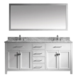 Virtu USA Caroline 72" Double Bath Vanity with Marble Top and Square Sink with Polished Chrome Faucet and Mirror - Luxe Bathroom Vanities