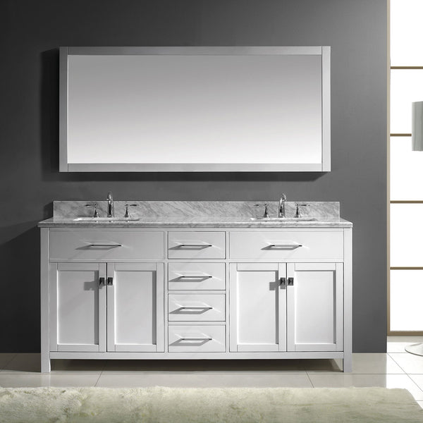 Virtu USA Caroline 72" Double Bath Vanity with Marble Top and Square Sink with Mirror - Luxe Bathroom Vanities