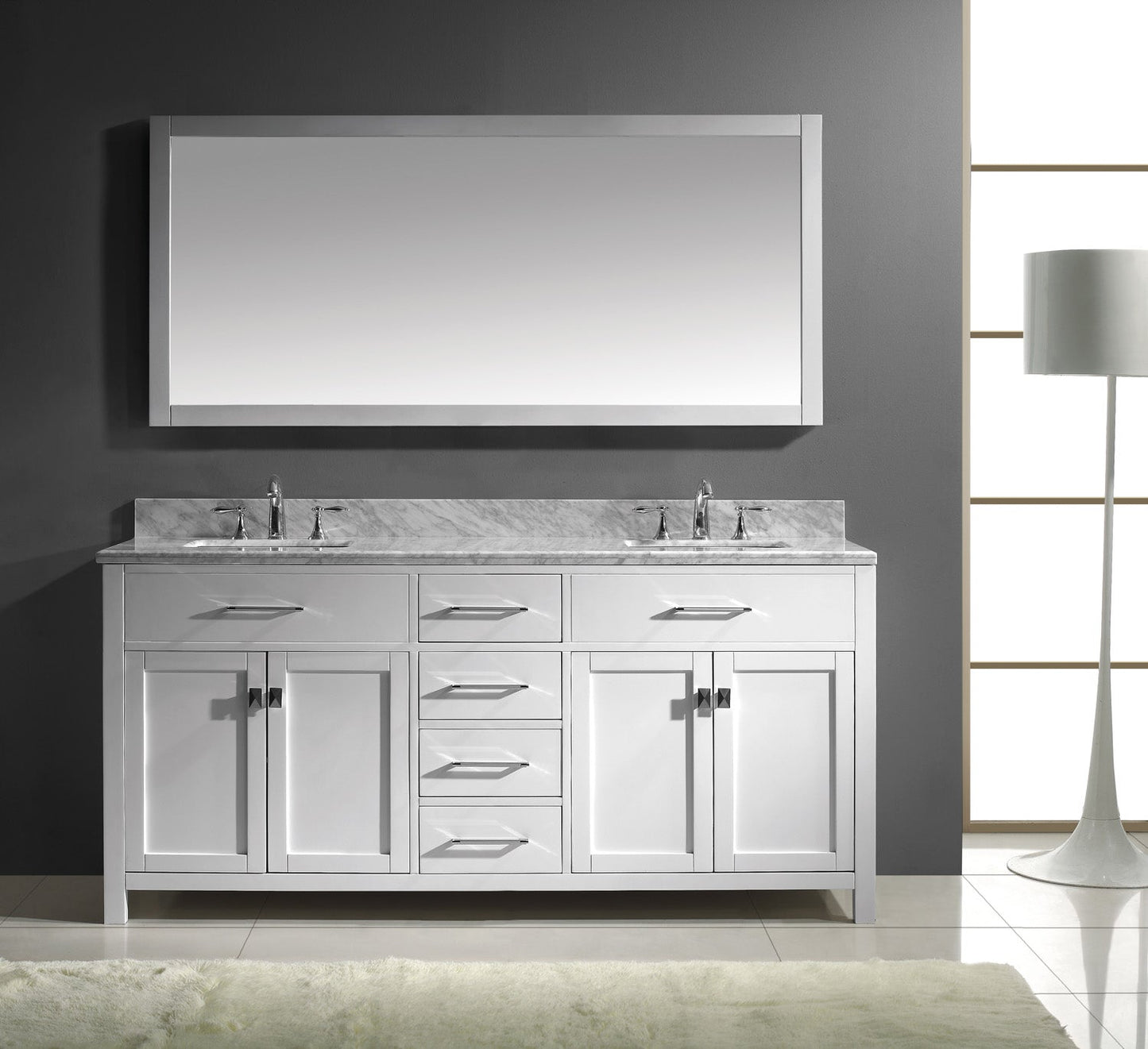 Virtu USA Caroline 72" Double Bath Vanity with Marble Top and Square Sink with Mirror - Luxe Bathroom Vanities