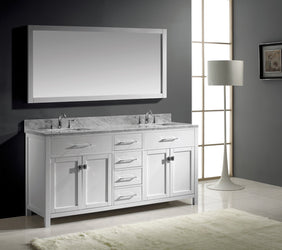 Virtu USA Caroline 72" Double Bath Vanity with Marble Top and Square Sink with Mirror - Luxe Bathroom Vanities