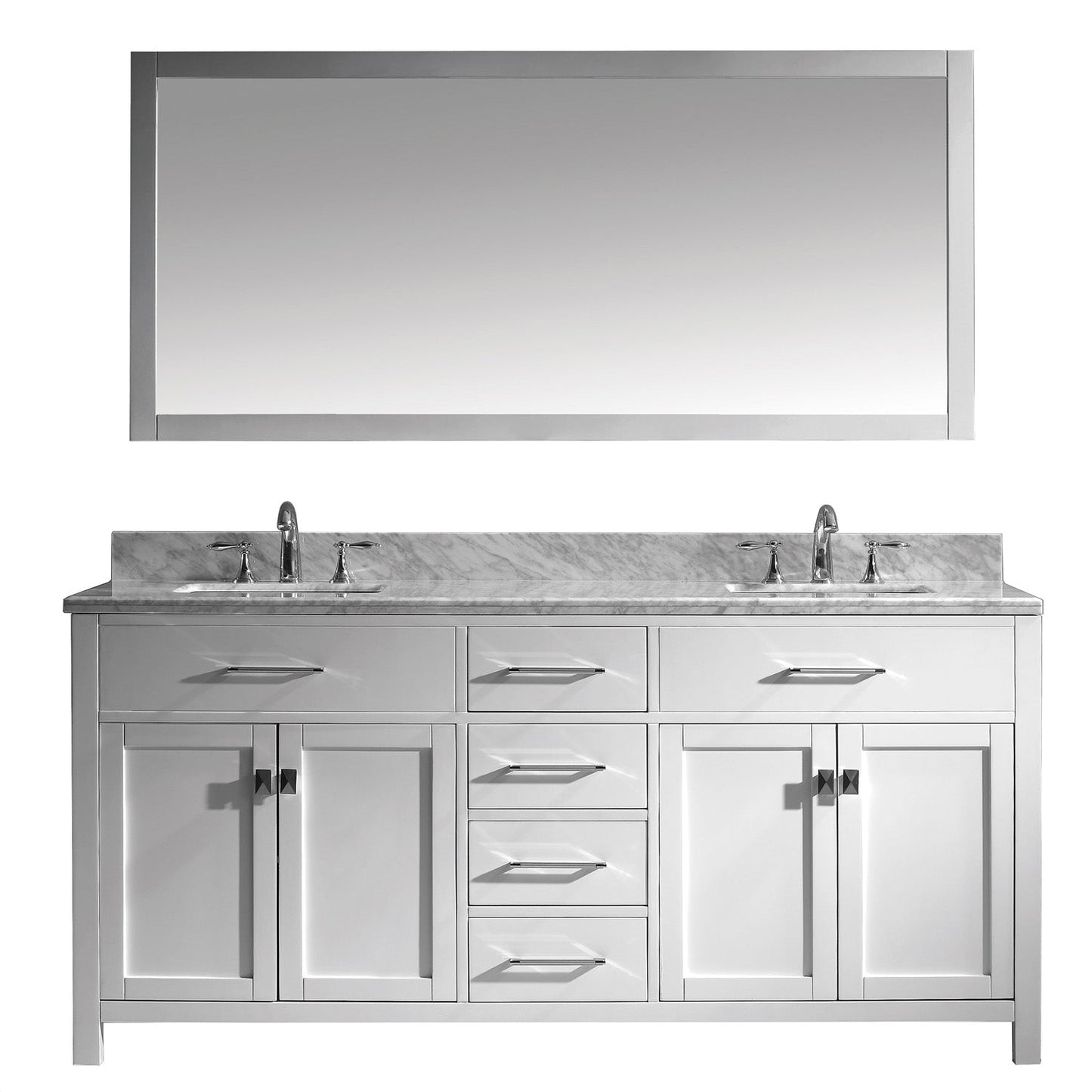 Virtu USA Caroline 72" Double Bath Vanity with Marble Top and Square Sink with Mirror - Luxe Bathroom Vanities