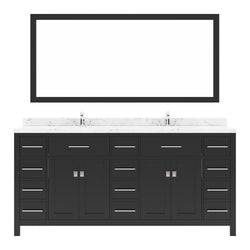 Virtu USA Caroline Parkway 72" Double Bath Vanity with White Quartz Top and Round Sinks with Polished Chrome Faucets with Matching Mirror - Luxe Bathroom Vanities