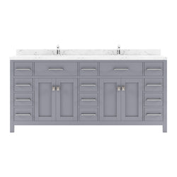 Virtu USA Caroline Parkway 72" Double Bath Vanity with White Quartz Top and Round Sinks with Matching Mirror - Luxe Bathroom Vanities