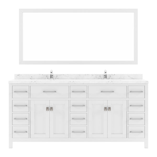 Virtu USA Caroline Parkway 72" Double Bath Vanity with White Quartz Top and Round Sinks with Polished Chrome Faucets with Matching Mirror - Luxe Bathroom Vanities