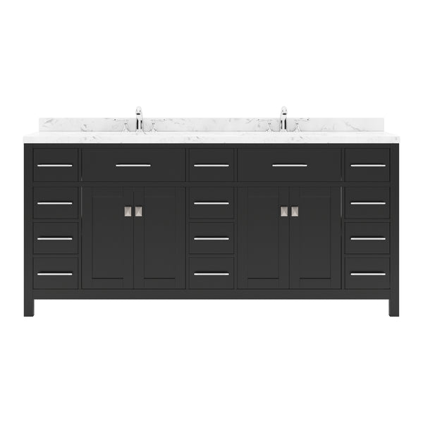 Virtu USA Caroline Parkway 72" Double Bath Vanity with White Quartz Top and Square Sinks with Brushed Nickel Faucets with Matching Mirror - Luxe Bathroom Vanities