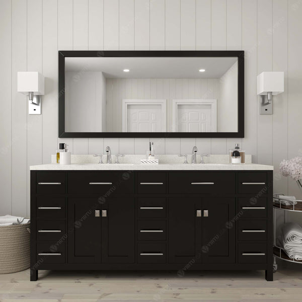 Virtu USA Caroline Parkway 72" Double Bath Vanity with Dazzle White Top and Round Sinks with Brushed Nickel Faucets with Matching Mirror - Luxe Bathroom Vanities