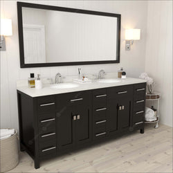 Virtu USA Caroline Parkway 72" Double Bath Vanity with Dazzle White Top and Round Sinks with Polished Chrome Faucets with Matching Mirror - Luxe Bathroom Vanities