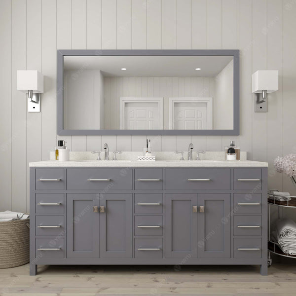 Virtu USA Caroline Parkway 72" Double Bath Vanity with Dazzle White Top and Round Sinks with Matching Mirror - Luxe Bathroom Vanities