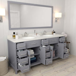 Virtu USA Caroline Parkway 72" Double Bath Vanity with Dazzle White Top and Round Sinks with Matching Mirror - Luxe Bathroom Vanities