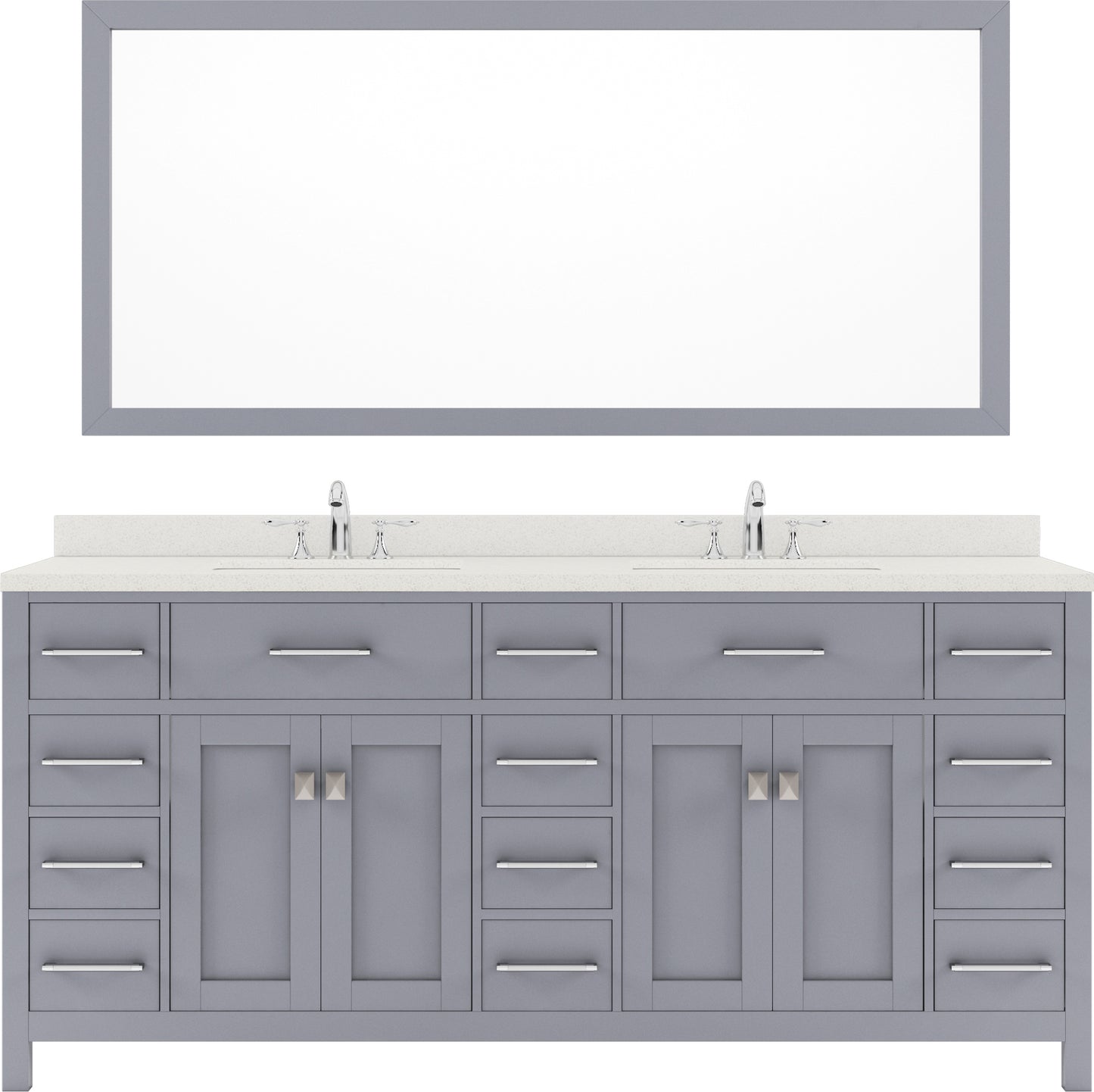 Virtu USA Caroline Parkway 72" Double Bath Vanity with Dazzle White Top and Round Sinks with Matching Mirror - Luxe Bathroom Vanities