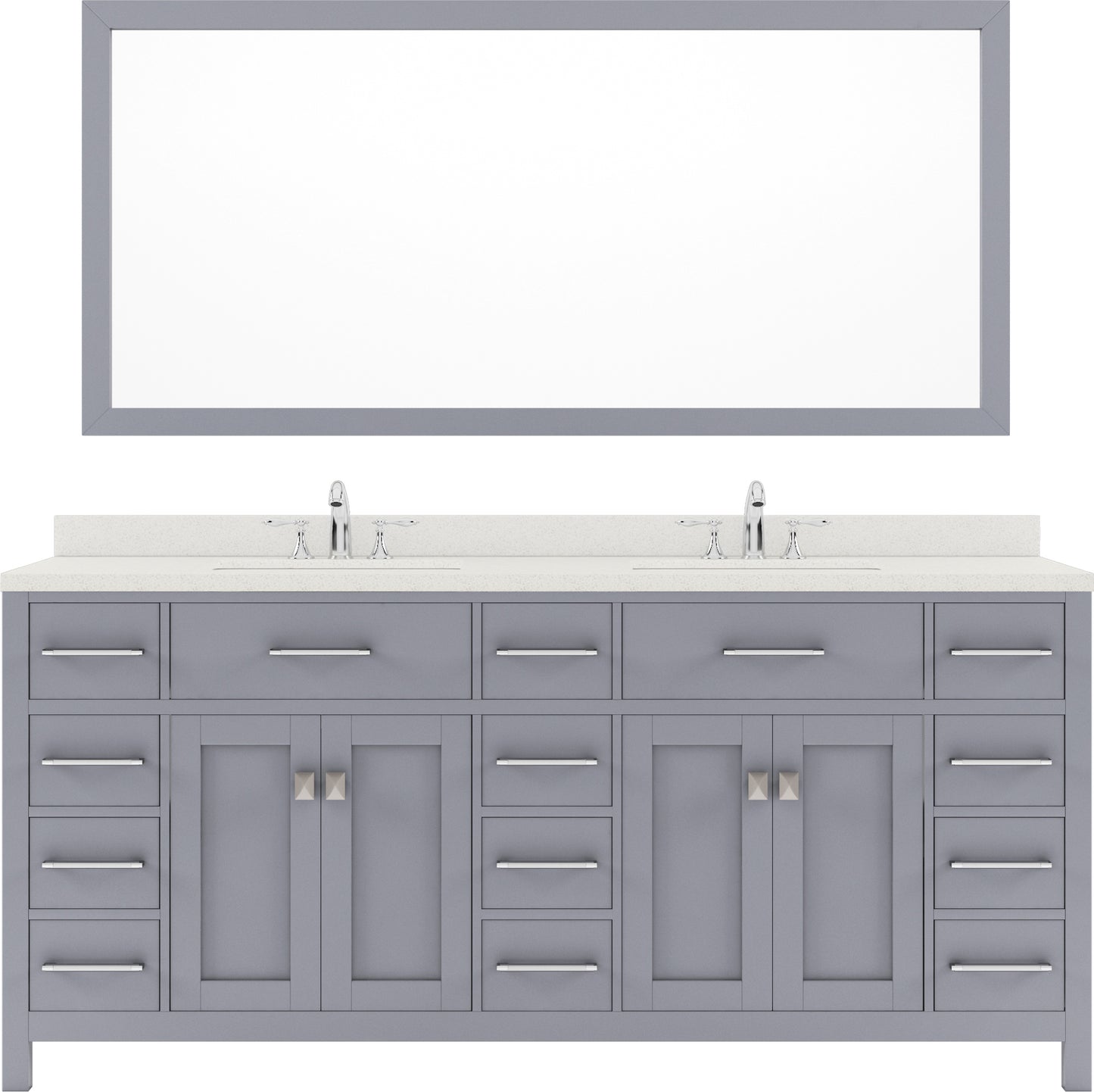 Virtu USA Caroline Parkway 72" Double Bath Vanity with Dazzle White Top and Round Sinks with Polished Chrome Faucets with Matching Mirror - Luxe Bathroom Vanities