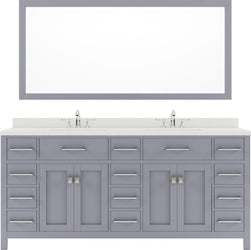 Virtu USA Caroline Parkway 72" Double Bath Vanity with Dazzle White Top and Round Sinks with Polished Chrome Faucets with Matching Mirror - Luxe Bathroom Vanities