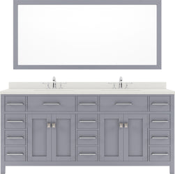 Virtu USA Caroline Parkway 72" Double Bath Vanity with Dazzle White Top and Round Sinks with Brushed Nickel Faucets with Matching Mirror - Luxe Bathroom Vanities