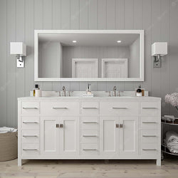 Virtu USA Caroline Parkway 72" Double Bath Vanity in White with Dazzle White Top and Round Sink with Brushed Nickel Faucet and Mirror - Luxe Bathroom Vanities Luxury Bathroom Fixtures Bathroom Furniture